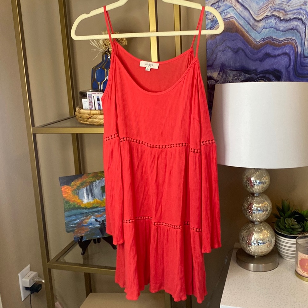 Pink long sleeve cold shoulder sundress